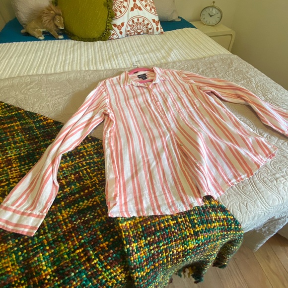 Jones&Co pale red stripped button down Linen - Picture 6 of 6